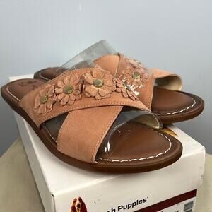 Hush Puppies Olive XBand peach suede slide sandals with appliques new in box